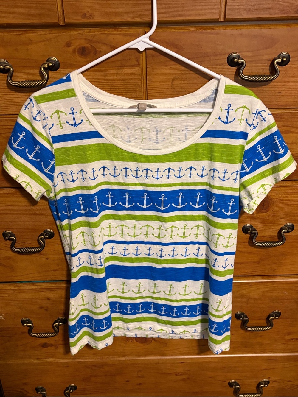 Banana Republic Women's Anchor Stripe Tee in Blue, Green & White